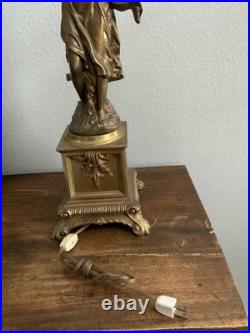 Art Deco Cast Metal Goddess Lamp Roman Greek Woman Hollywood Regency Neoclassic