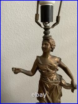 Art Deco Cast Metal Goddess Lamp Roman Greek Woman Hollywood Regency Neoclassic