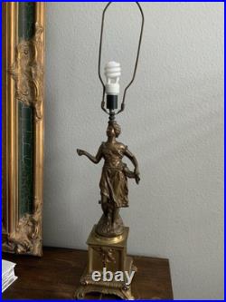 Art Deco Cast Metal Goddess Lamp Roman Greek Woman Hollywood Regency Neoclassic