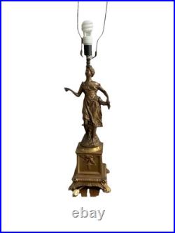 Art Deco Cast Metal Goddess Lamp Roman Greek Woman Hollywood Regency Neoclassic