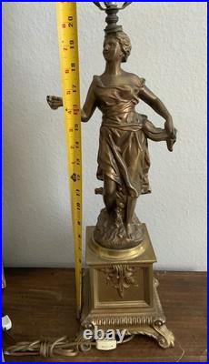 Art Deco Cast Metal Goddess Lamp Roman Greek Woman Hollywood Regency Neoclassic