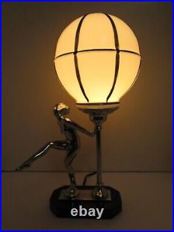 Art Deco Chrome & Black Lady Figural Lamp