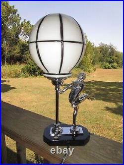 Art Deco Chrome & Black Lady Figural Lamp