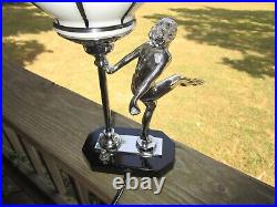 Art Deco Chrome & Black Lady Figural Lamp