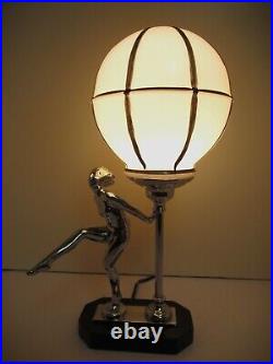 Art Deco Chrome & Black Lady Figural Lamp