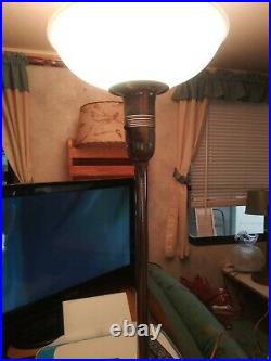 Art Deco Chrome Iridescent Blue Glass Torchere Floor Lamp