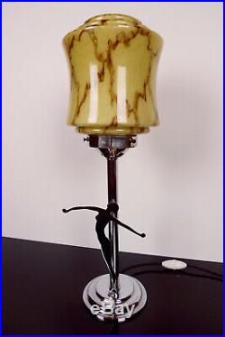 Art Deco Chrome Lady Lamp Diana Bakelite Antique 1930s Marbled Shade