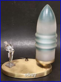 Art Deco Chrome Stork Table Lamp Skyscraper Bullet Shade vintage 1930s-50s
