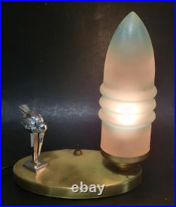 Art Deco Chrome Stork Table Lamp Skyscraper Bullet Shade vintage 1930s-50s