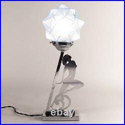 Art Deco Chrome Table Lamp/Desk Light with Silhouette of a Lady/Wave Dancer