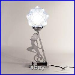 Art Deco Chrome Table Lamp/Desk Light with Silhouette of a Lady/Wave Dancer