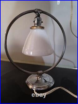 Art Deco Chrome full circle Arm Lamp with milk white ShadeVintageTable Lamp 03