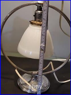 Art Deco Chrome full circle Arm Lamp with milk white ShadeVintageTable Lamp 03