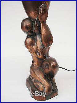 Art Deco Copper Torchiere Male Nude Sculpture Atlas Lamp