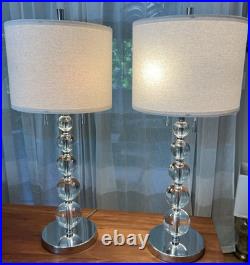 Art-Deco Crystal Ball Stacked Hi-QUALITY Table Lamps withDrum Shades & Pull Chains