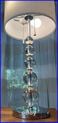 Art-Deco Crystal Ball Stacked Hi-QUALITY Table Lamps withDrum Shades & Pull Chains