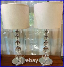 Art-Deco Crystal Ball Stacked Hi-QUALITY Table Lamps withDrum Shades & Pull Chains