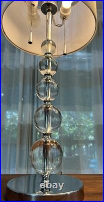Art-Deco Crystal Ball Stacked Hi-QUALITY Table Lamps withDrum Shades & Pull Chains