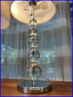 Art-Deco Crystal Ball Stacked Hi-QUALITY Table Lamps withDrum Shades & Pull Chains