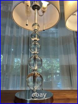 Art-Deco Crystal Ball Stacked Hi-QUALITY Table Lamps withDrum Shades & Pull Chains