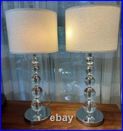 Art-Deco Crystal Ball Stacked Hi-QUALITY Table Lamps withDrum Shades & Pull Chains