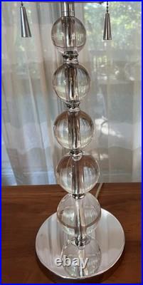 Art-Deco Crystal Ball Stacked Hi-QUALITY Table Lamps withDrum Shades & Pull Chains