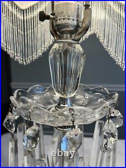 Art Deco Crystal Boudoir Parlor Lamp Pink Shade Rosette Beaded Fringe Victorian