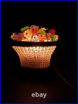 Art Deco Czech Bohemian Crystal Beaded Glass Flower Basket Table Lamp