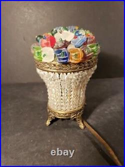 Art Deco Czech Bohemian Crystal Beaded Glass Flower Basket Table Lamp