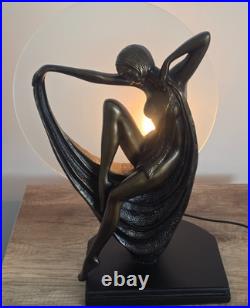 Art Deco Dancer Bronze Lady Figure Lamp Glass Shade VG Condition