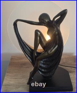 Art Deco Dancer Bronze Lady Figure Lamp Glass Shade VG Condition