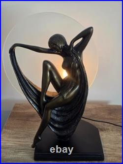 Art Deco Dancer Bronze Lady Figure Lamp Glass Shade VG Condition