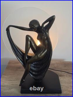 Art Deco Dancer Bronze Lady Figure Lamp Glass Shade VG Condition