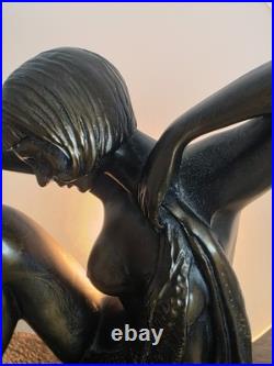 Art Deco Dancer Bronze Lady Figure Lamp Glass Shade VG Condition