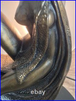 Art Deco Dancer Bronze Lady Figure Lamp Glass Shade VG Condition