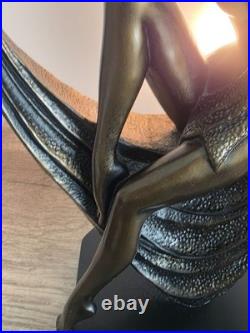 Art Deco Dancer Bronze Lady Figure Lamp Glass Shade VG Condition