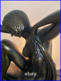 Art Deco Dancer Bronze Lady Figure Lamp Glass Shade VG Condition