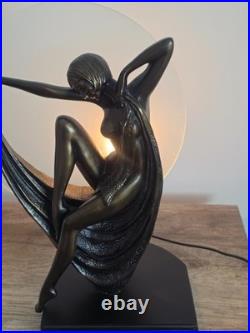 Art Deco Dancer Bronze Lady Figure Lamp Glass Shade VG Condition