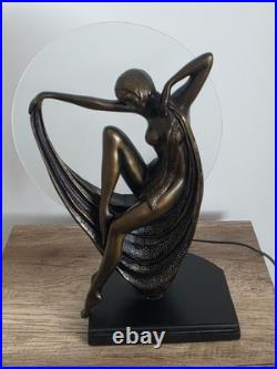 Art Deco Dancer Bronze Lady Figure Lamp Glass Shade VG Condition