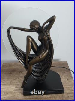 Art Deco Dancer Bronze Lady Figure Lamp Glass Shade VG Condition