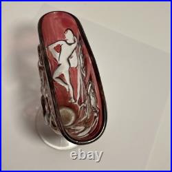 Art Deco Dancing Nymph Pattern Ruby Flash Glass Fan Vase Vintage Lamp & Glass Co