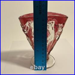 Art Deco Dancing Nymph Pattern Ruby Flash Glass Fan Vase Vintage Lamp & Glass Co