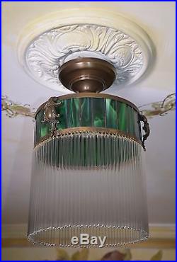 Art Deco Deckenlampe Hängelampe Lampe Glas 30er Leuchte 40er Jahre Messing Bauh
