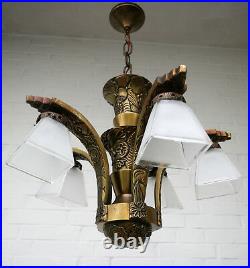 Art Deco Deckenleuchter / Kronleuchter 5-flammig schwere Bronze