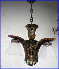 Art Deco Deckenleuchter / Kronleuchter 5-flammig schwere Bronze