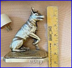 Art Deco Dog German Shepherd Statue Lamp Night Light Antique Original Metal 6