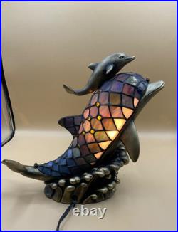 Art Deco Dolphin Stain Glass Lamp. Works Well