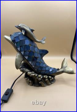 Art Deco Dolphin Stain Glass Lamp. Works Well