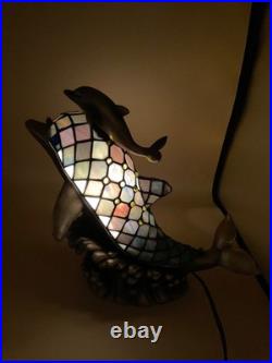 Art Deco Dolphin Stain Glass Lamp. Works Well