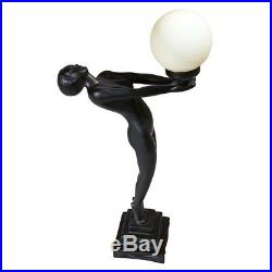Art Deco Ebony Nude Female Offering Light Lamp Illuminated Globe Sculpture